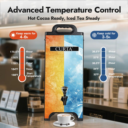CURTA 5-Gallon Insulated Beverage Dispenser- Hot and Cold Drink Container with Ergonomic Handle, Stand & Leak-Proof Lock, Commercial Drink Pitcher for Coffee, Juice, Lemonade, Parties,Events