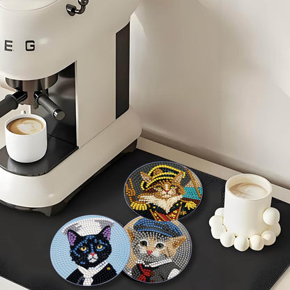 Dlylust 8 PCS Cat Diamond Art Coasters Kits, Diamond Painting Coasters with Holder Set of 8, DIY Drink Art Crafts Supplies for Adults Cup Mat House Warming Gifts Non-Slip 3.9inch