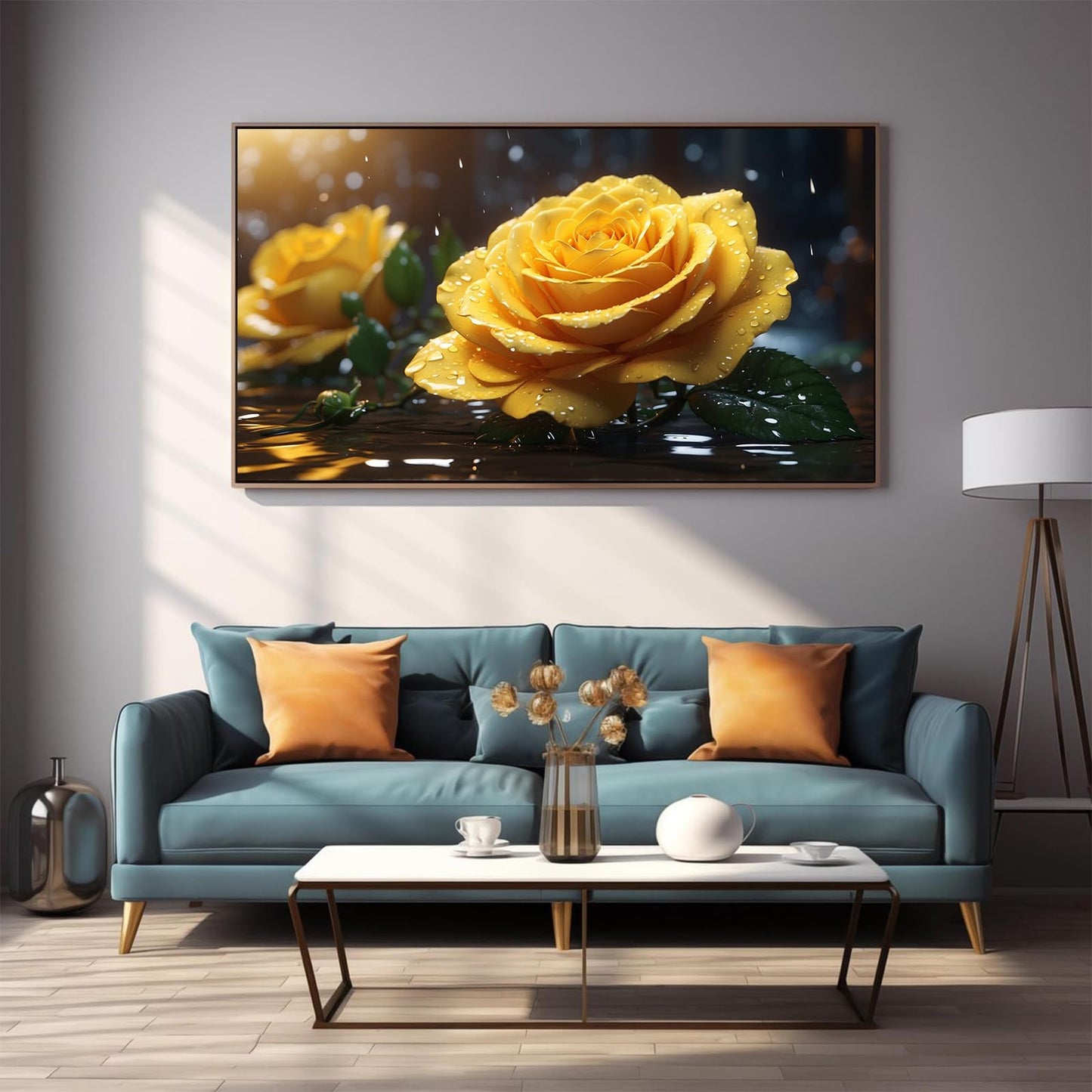 DDGEMART 5D Yellow Rose Diamond Painting Kit - Full Drill Round Beads DIY Floral Diamond Art Canvas for Adults, Elegant Flower Wall Decor 28x16 Inch