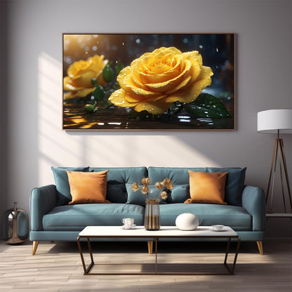 DDGEMART 5D Yellow Rose Diamond Painting Kit - Full Drill Round Beads DIY Floral Diamond Art Canvas for Adults, Elegant Flower Wall Decor 28x16 Inch