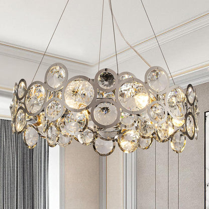 Wndtu Opal Unique Elegance Crystal Chandelier Luxury Round Crystal Modern Stainless Steel Chrome Pendant Ceiling Lights Fixture for Dining Room Living Room Kitchen Island Above Table D22