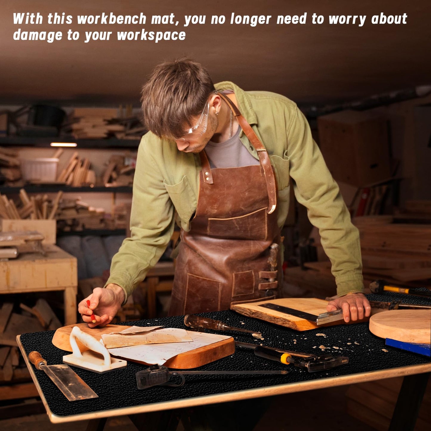 U0U 47.2" x17.3" Workbench Mat,Black PU Leather Work Bench Mat Top,DIY Worktable Mat Workbench Cover for Protects Work Bench Tabletop Countertop (Black, 47.2" x17.3")