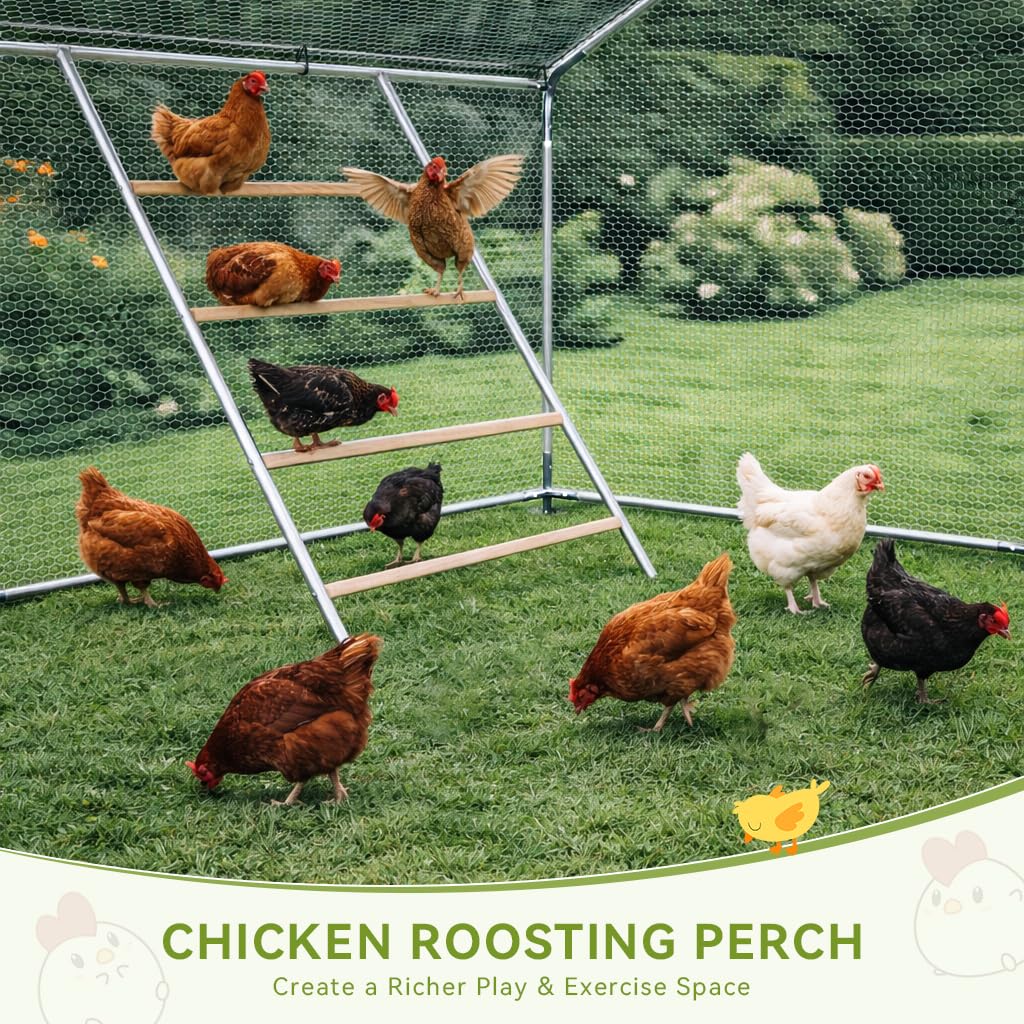 COMHOMA 19.7×10×6.6FT Large Metal Chicken Coop with Roosting Perch,Walk-in Chicken Run with Waterproof Roof & Lockable Door,Outdoor Poultry Cage for Hens,Ducks,Rabbits