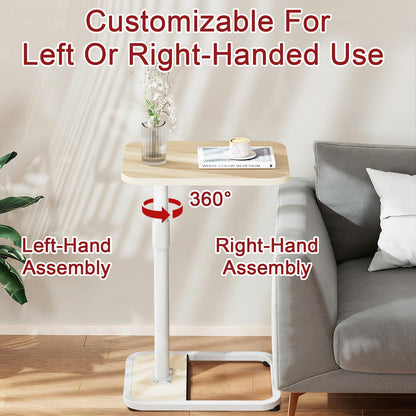 GOYLSER C Shaped End Table for Couch, Height Adjustable Rotatable Couch Tray Tables Sofa Table Tv Trays for Bedroom, Natural Wooden Swivel Side Table for Small Spaces