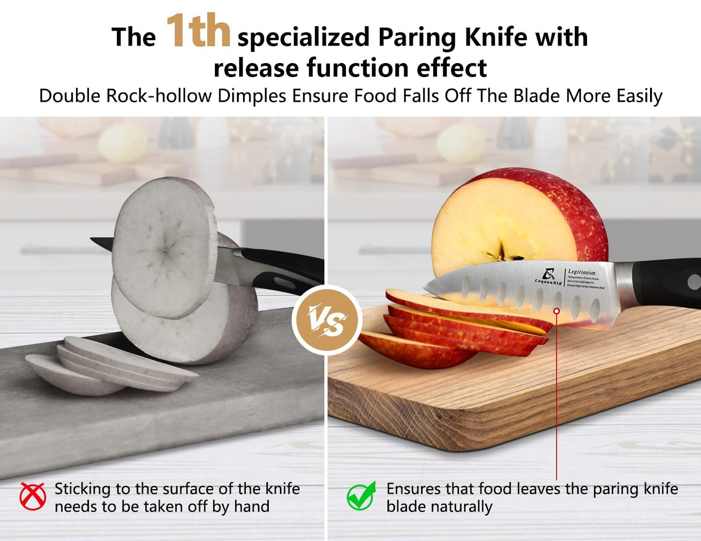 Paring Knife Set, 2PCS Small Kitchen Knives for Fruit, 3.8 Inch Fruit Knives and 2.75 Inch Bird Beak Peeling Knife, Premium Germany Stainless Steel Ergonomic Handle, Elegant Black Ideal for Gift