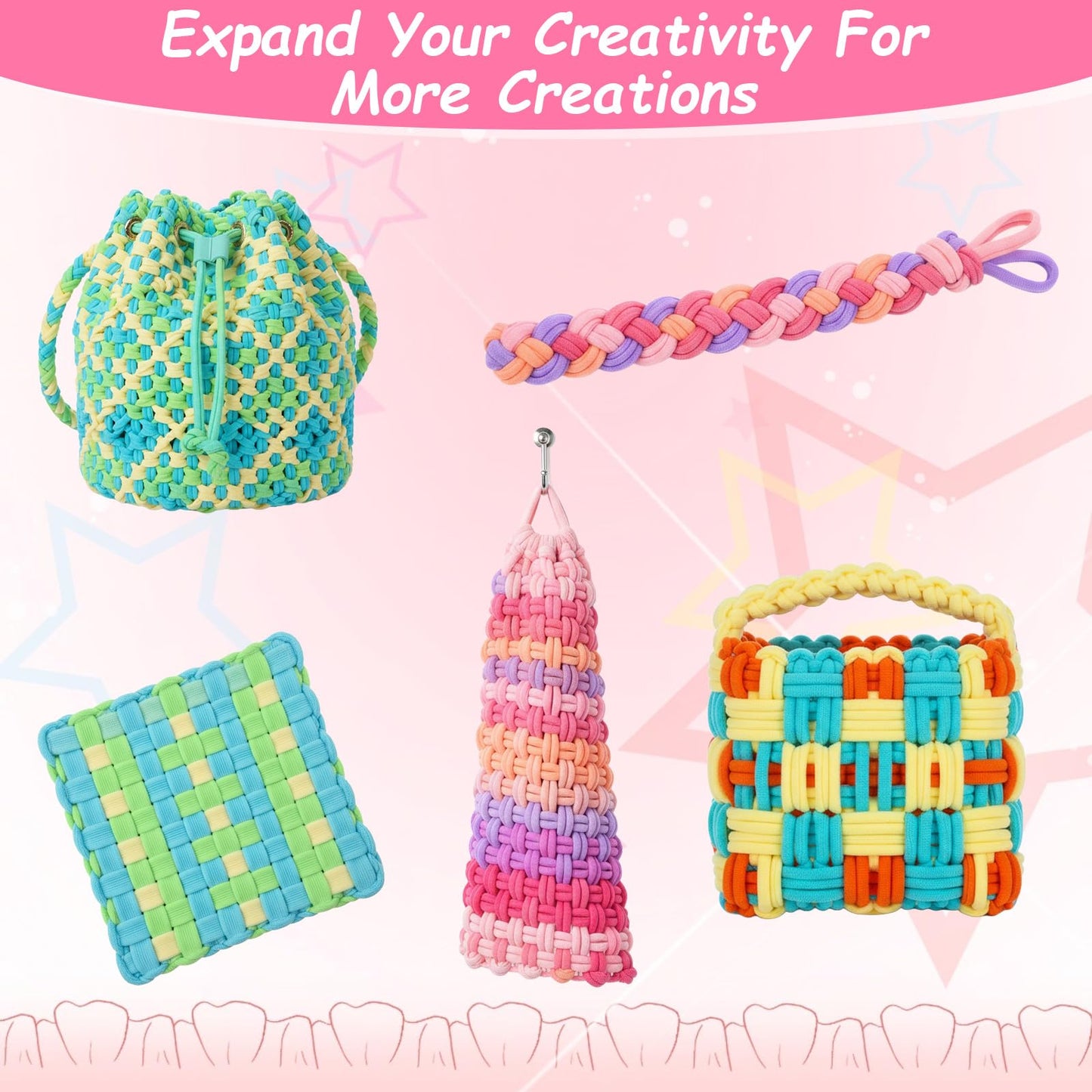 hidyuuoo 1000 PCS Loom Loops 6.7 inch Pastel Weaving Loom Loops Potholder Colorful Loop Elastic Weaving Loop Craft Flexible DIY Kit Colorful Crafts for Adults DIY Crafts Supplies