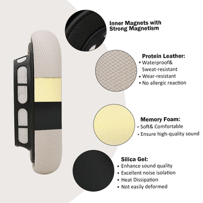 Laselan Upgraded Silicone Ear Cushions for AirPods Max Headphones 2024, Protein Leather Covered Ear Pads with Silicone & Memory Foam and Magnet (Starlight)