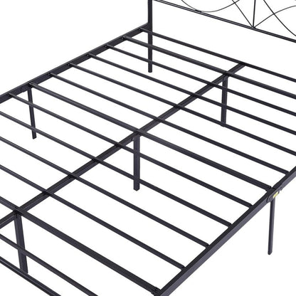 VECELO Full Size Bed Frame, Metal Bed Platform with Headboard, Sturdy Steel Slats Support, No Box Spring Needed/Noise-Free,Easy Assembly, Black