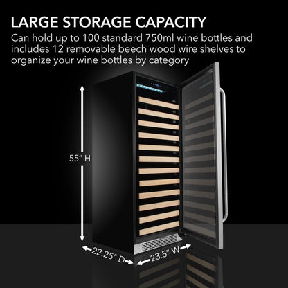 Whynter BWR-1002SD 100 Built-in or Freestanding Stainless Steel Compressor Large Capacity Wine Refrigerator Rack for Open Bottles and LED Display, Black
