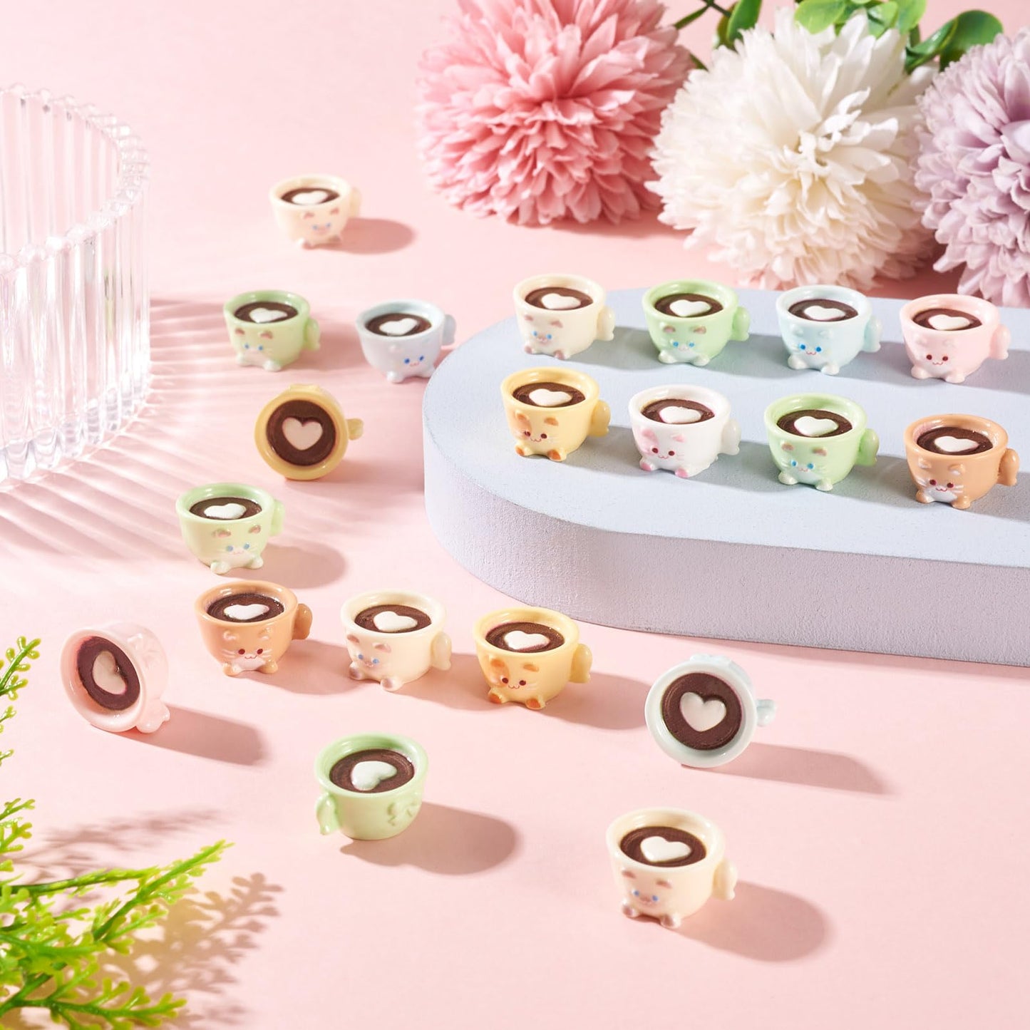 Craftdady 42Pcs Mini Resin Coffee Cups Charms Cute Cat Cup Charms Miniature Coffee Mug Tiny Drink Ornaments 7 Colors for DIY Earring Keychain Necklace Jewelry Making 18.5x20.5mm