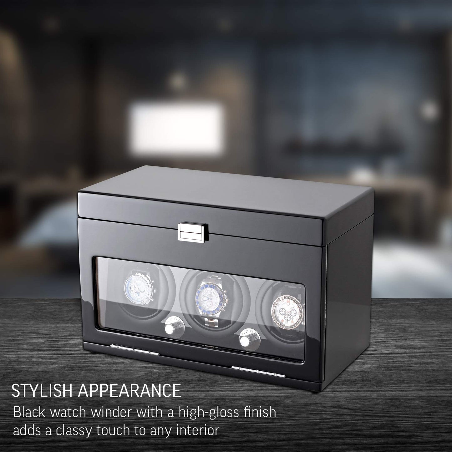Watch Winder and Storage box for winding 3 Automatic Watches and 12 Watch Storage Space (Black + Beige)