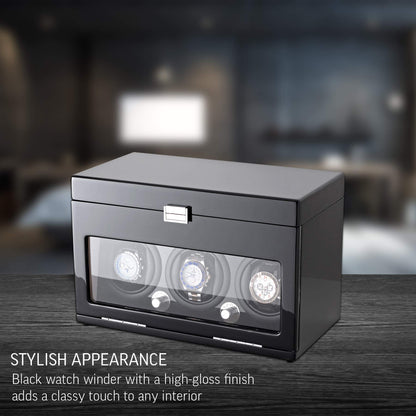Watch Winder and Storage box for winding 3 Automatic Watches and 12 Watch Storage Space (Black + Beige)
