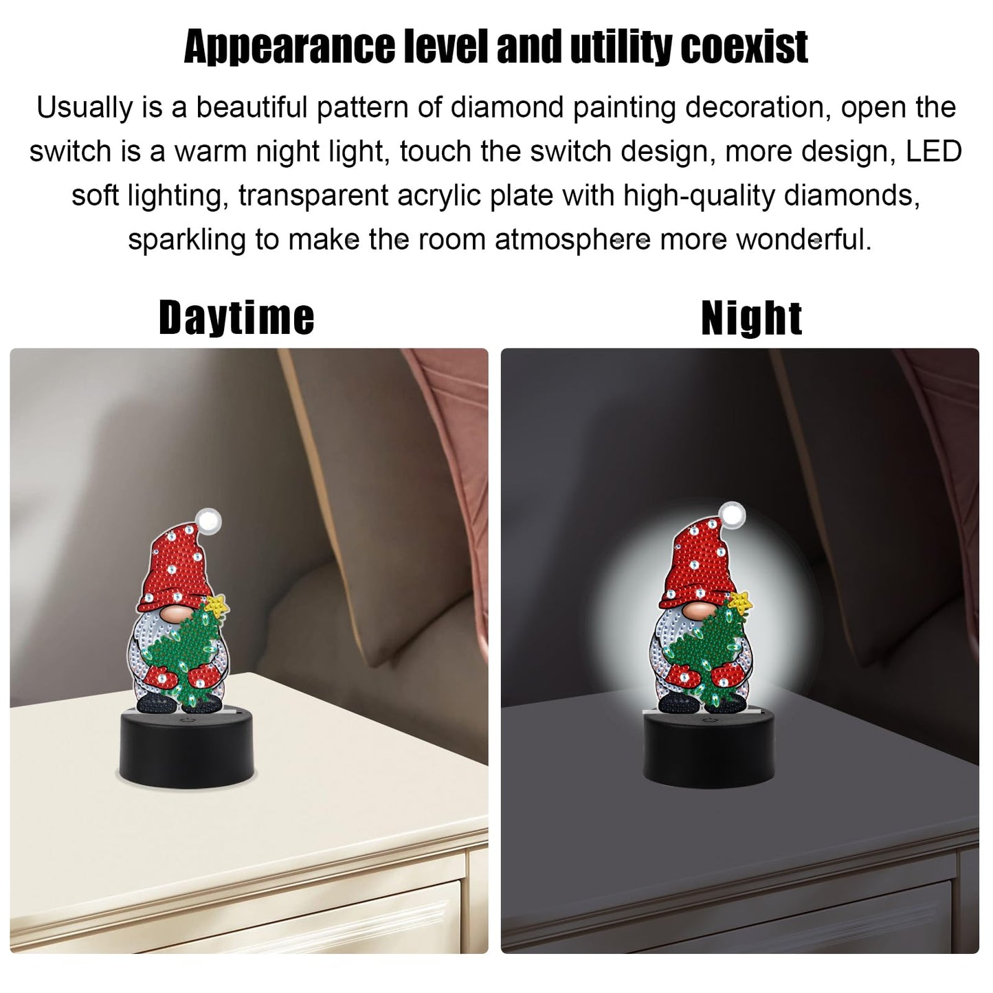JZHYOAN Dwarf Diamond Art Night Light Art LED Light Accessories Diamond Painting Desk Lamp, Mosaic Desk Light Set DIY Gem Painting Table Lamp Gift for Adult Woman Man Table Desk Bedroom