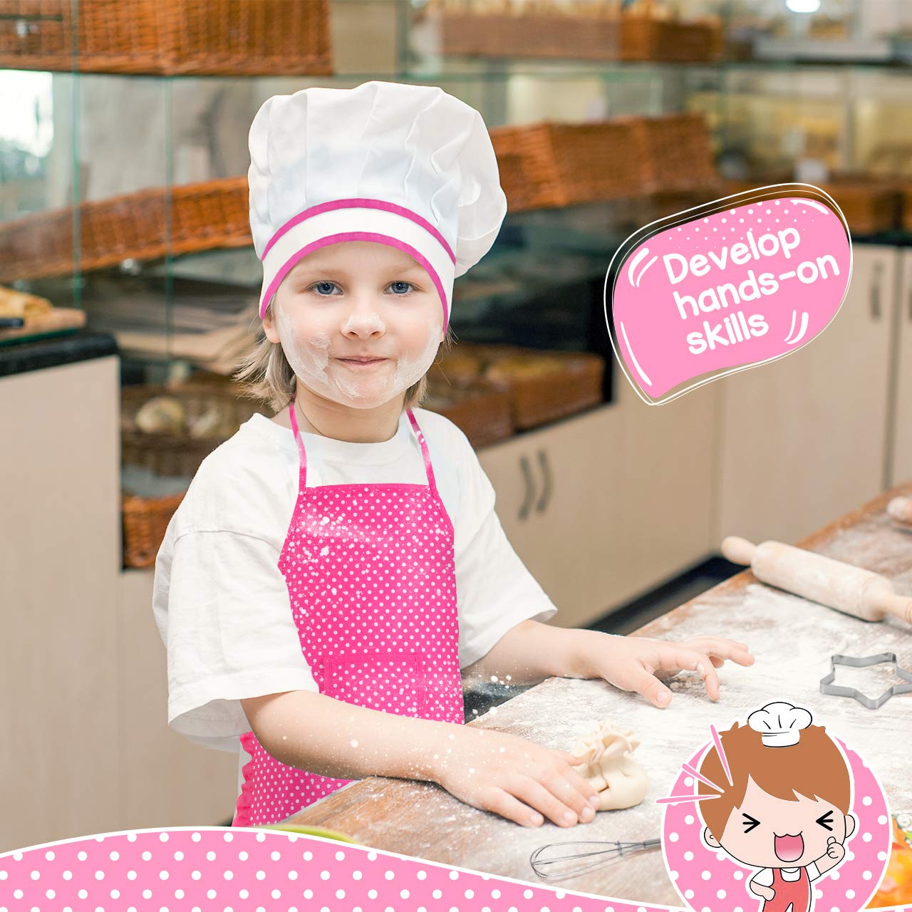 Popular Gifts for 2-8 Year Old Girls Boys, Chef Costume Set for Kids Apron for Girls Kids Chef Hat and Cooking Toys Birthday Xmas Stocking Stuffer for Toddlers Pink