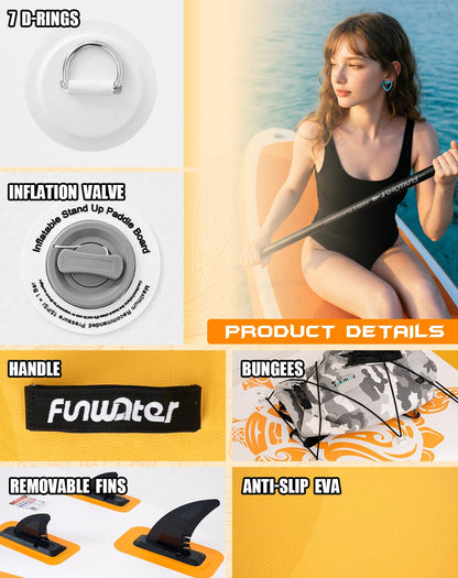 FunWater 10'6×33"×6" Inflatable Stand Up Paddle Board with Premium SUP Paddleboard Accessories,Adults & Youth for All Skill Levels, Included with Board, Paddle, Pump, Three Fins, Backpack(Yellow)