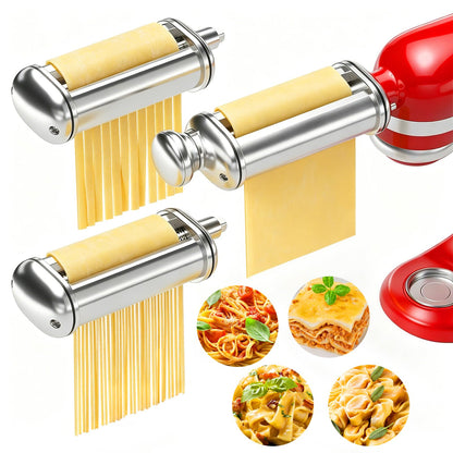 3PCS Pasta Maker Attachment for All Kitchenaid Stand Mixers, Stainless Steel Pasta Attachments Include Spaghetti Cutter & Fettuccine Cutter, Pasta Roller with 8 thickness knob