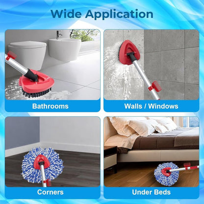 Fatmass Spin Mop Head and Brush Replacement Compatible with O Cedar EasyWring 1-Tank System, 4 Mop Replace Heads, 1 Handle, 1 Base and 1 Scrub Brush Combo Set