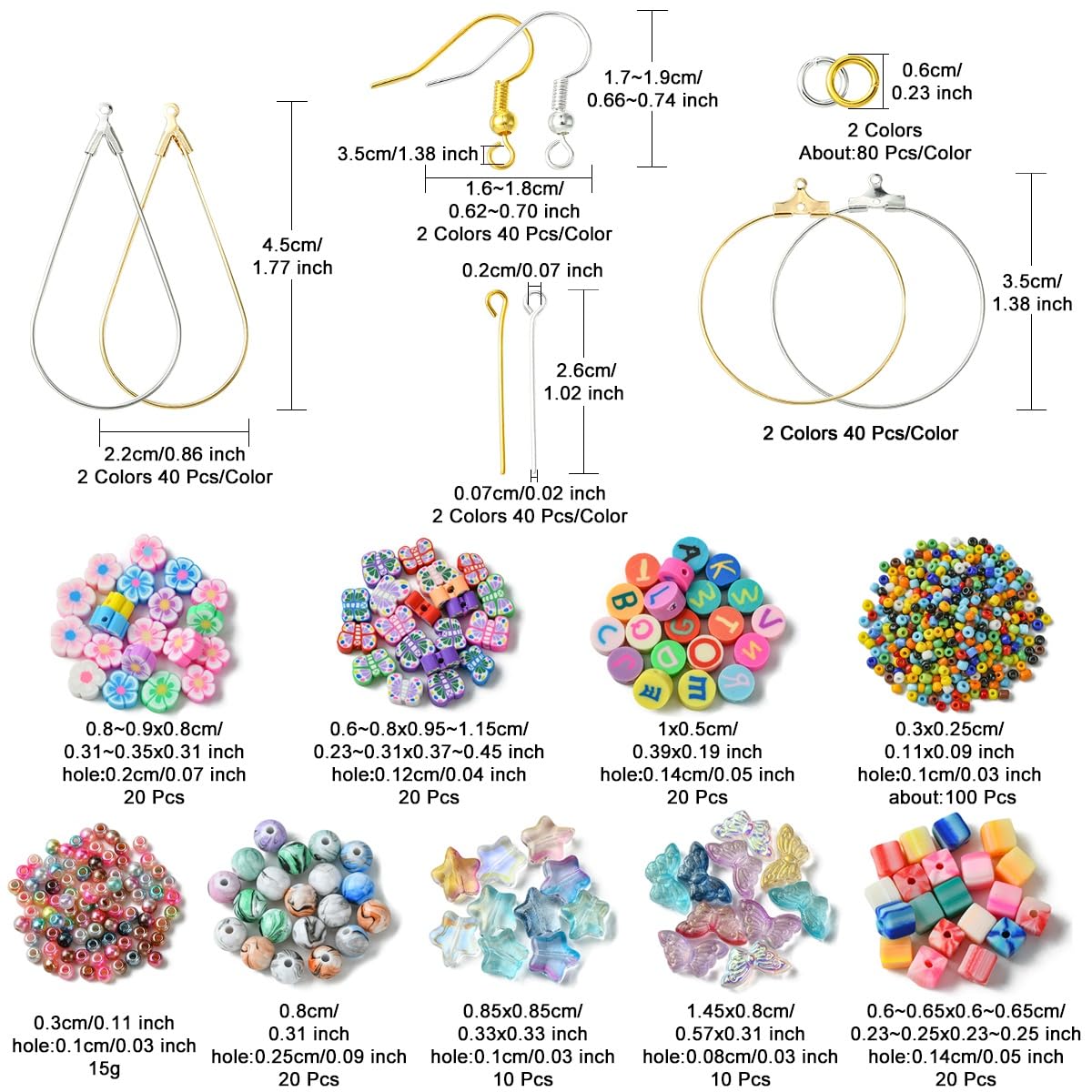 Echoed Elegance DIY Earring Making Kit with Butterfly Glass, Flower Polymer Clay Beads, Mixed Color Metal Findings, Storage Box for Dangle Earrings, Hoop Earrings and Personalized Gifts