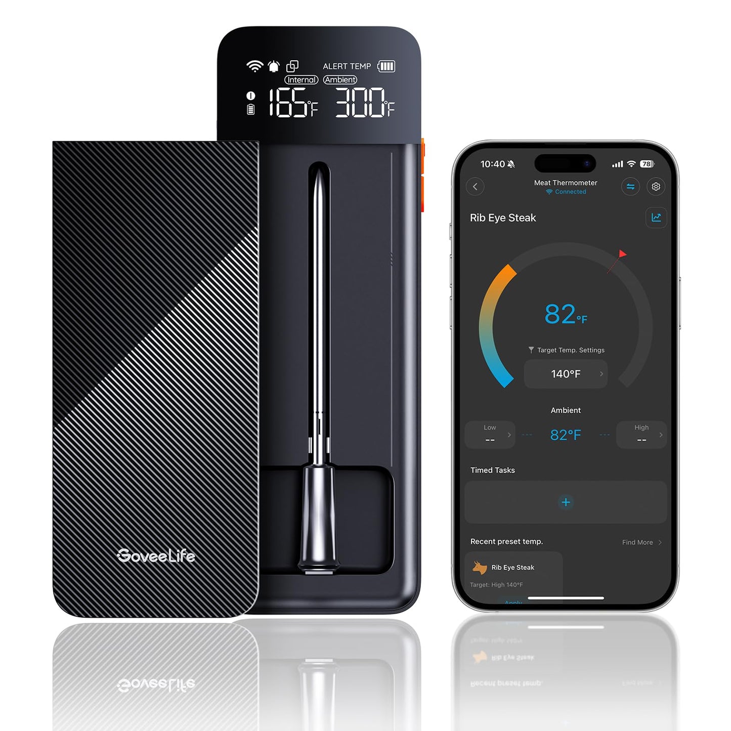 GoveeLife Smart Wireless Meat Thermometer with Bluetooth WiFi Ultra Range, Digital Oven Thermometer with Accuracy ±1.8°F, Charge Magnetic Base, Alarm, Kitchen Tools Suitable for BBQ, Grill, Smoker