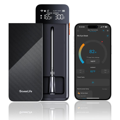 GoveeLife Smart Wireless Meat Thermometer with Bluetooth WiFi Ultra Range, Digital Oven Thermometer with Accuracy ±1.8°F, Charge Magnetic Base, Alarm, Kitchen Tools Suitable for BBQ, Grill, Smoker