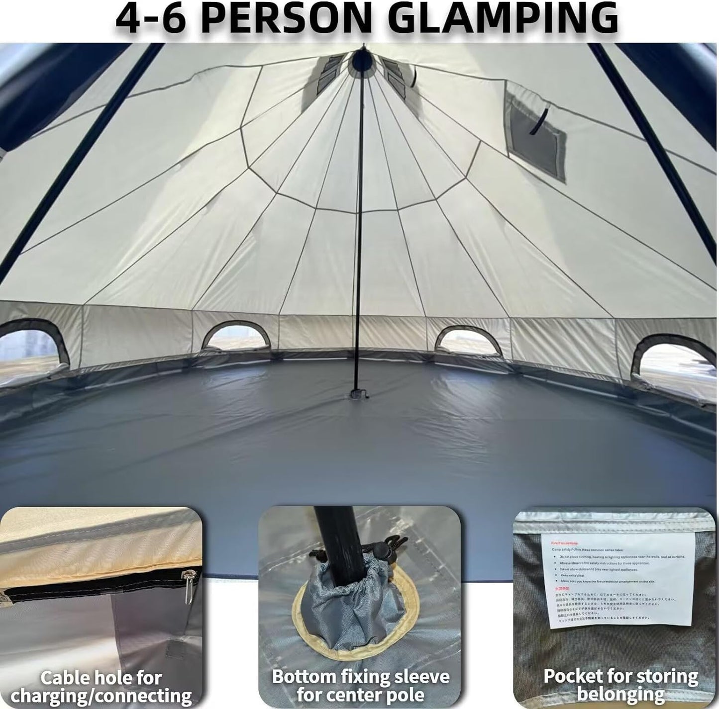 DANCHEL OUTDOOR B2 Portable Yurt with Footprint Tarp for All Year Living, 4 Season Bell Tent 4/6 Person Family Camping Glamping Party 300D Oxford Khaki,4m/13ft