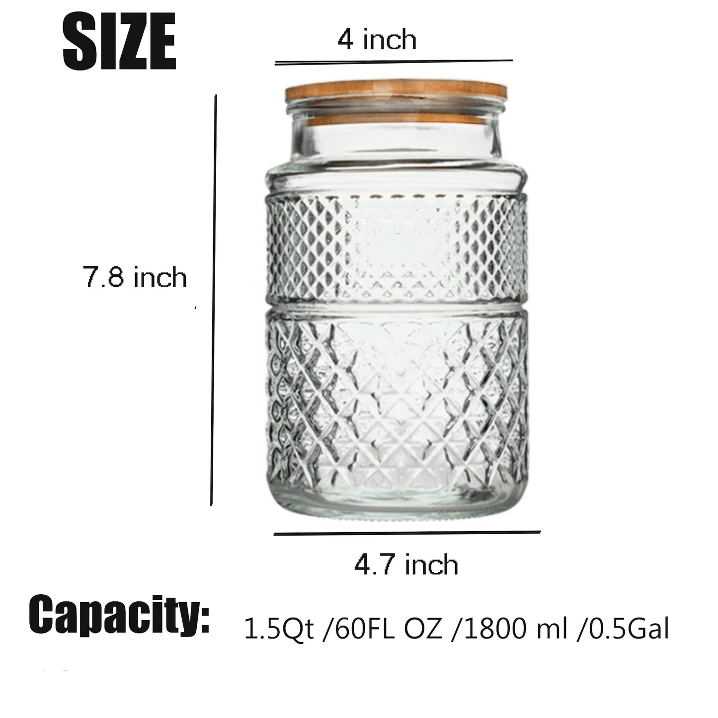 Large Glass Storage Jar, 60 FL OZ Glass Food Storage Containers with Bamboo Lid, Kitchen Containers Cereal Canisters Decorative Jar for Candy Snack Cookies Coffee Tea Nuts Airtight Jars