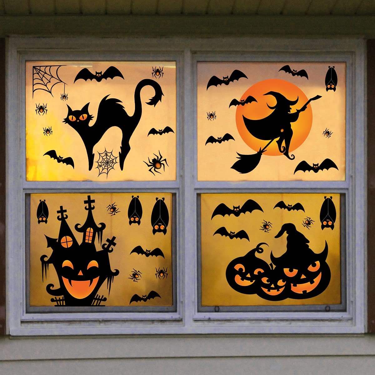 Extra Large Halloween Decorations Window Clings Decor, Spooky Witch Black Cat Pumpkin Silhouette Stickers, 4 Sheets