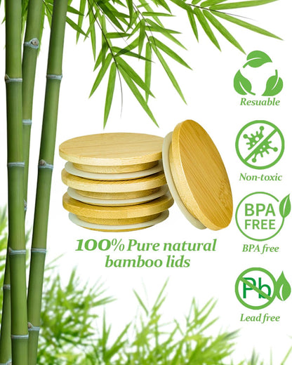 16 Pack 16 5Oz Oui Yogurt Jar Lids with Labels, Food-Grade Bamboo Lids for Oui Yogurt Jars, Reusable Wooden Canning