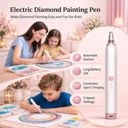 HAUTLENCE Electric Diamond Art Pen, Vacuum Diamond Painting Pen, Rechargeable Wax-Free Diamond Art Tools Kit with 3-Speed Adjustable Suction, Low Noise, Includes 6 Feather Bookmarks