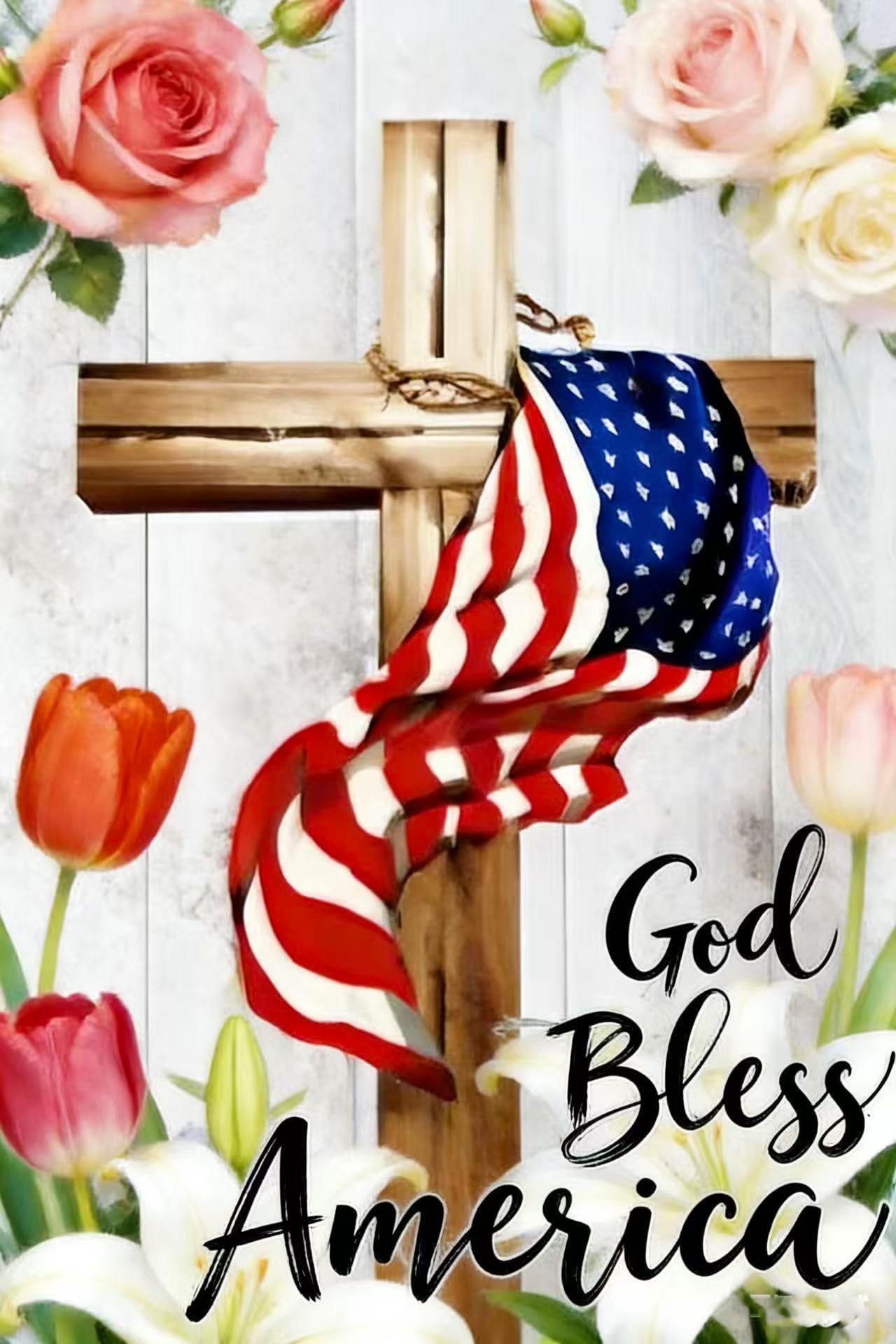 Lvmuu 5D Patriotic Diamond Painting Kits for Adults American Flag, Cross God Bless America Full Square Drill Diamonds Art Kits for Beginner DIY Paint By Numbers Art Gem Crafts Home Decoration 30x40cm