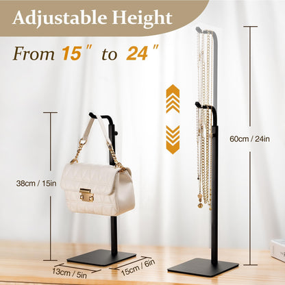 Josmimic Purse Holder Handbag Display Stand: Hanger Rack Showing Bags, Purses, and Wreath, Adjustable Black Hook Stand for Tabletop, Closet, Desk, and Retail Use for Vendors