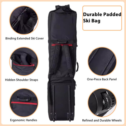Padded Snowboard Bag with Wheels, Heavy-Duty Wheeled-Ski Travel Bag, Storage Ski Board Boots, Helmet, Jacket for Flying Air Travel, 65 Inch (Extendable to 80.7 Inch),Red
