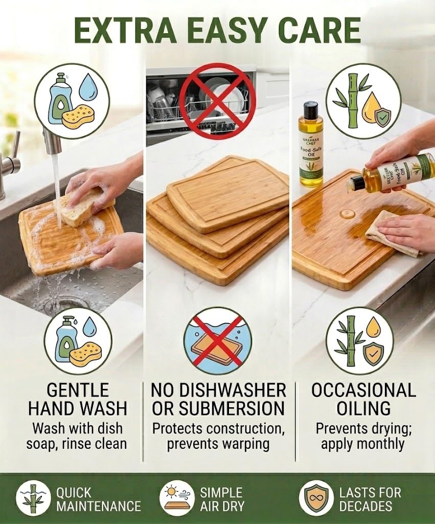 Greener Chef Luxury XL Bamboo Cutting Board Set of 3 with Vertical Grain Strength Technology - Extra Large Wood Cutting Boards for Kitchen and Lightweight Chopping Board Set - Replacements for Life