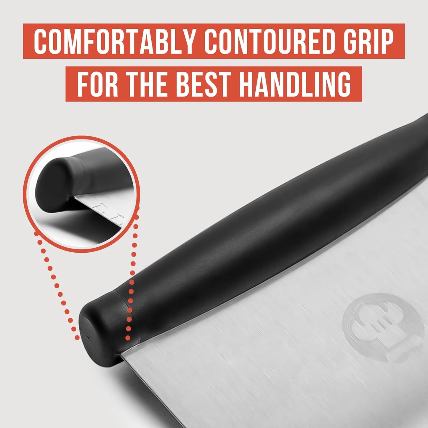 Chef Pomodoro Stainless Steel Bench Scraper 6" for Bread, Pizza, Pastry, Heavy Duty Kitchen Tool, Sharp Edge