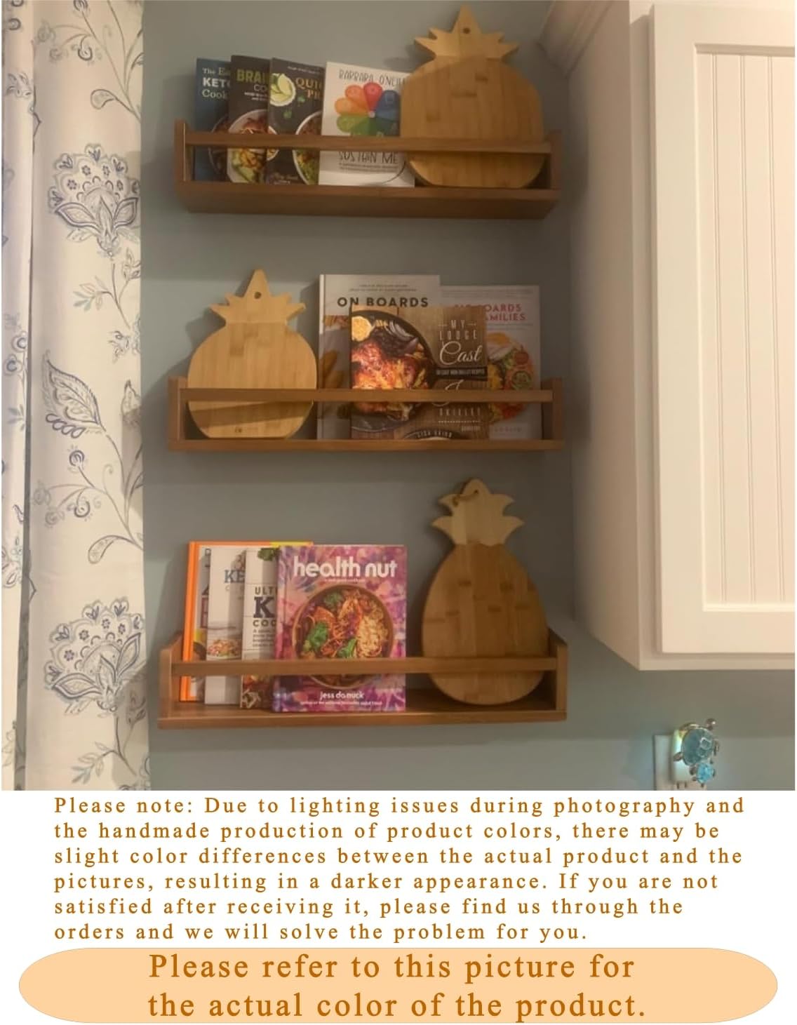 24 Inch Set 3 AZSKY Nursery Shelves Light Walnut Floating Book Shelf Organizer for Baby Nursery Dcor Wall Book Shelves