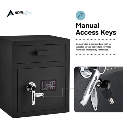 AdirOffice Digital Depository Safe - Front Loading - Digital Keypad Lock - Lockout Mode (Black)