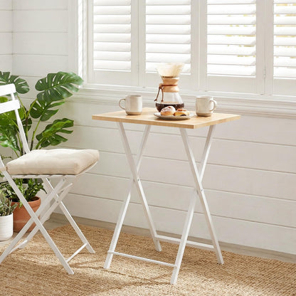 HOOBRO Folding TV Table, TV Tray, Stable Snack Table for Small Space, Portable Sofaside Desk, Easy Assembly and Storage, Ideal for Snacks and Meals in Living Room, Natural and White, WN15BZ01