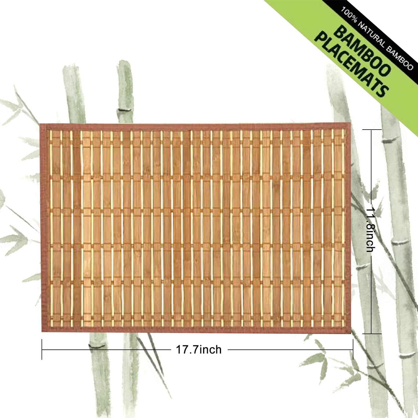 ANDSTAR Set of 12 Pcs Bamboo Placemats with Fabric Border Sushi Rolling Mat Japanese Style Natural Anti-Slip Bamboo Placemats Washable Heat-Resistant Table Mats for Dining Room and Kitchen(Coffee)