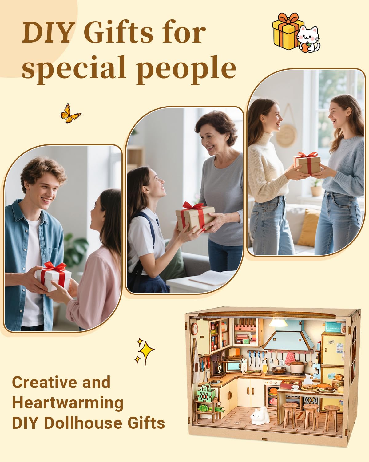 DIY Dollhouse Miniature House Kit 1:20 Scale Kictchen with LED Light, Tiny House Building Kit 3D Wooden Puzzle Crafts for Adults Home Decor Gift for Women Men