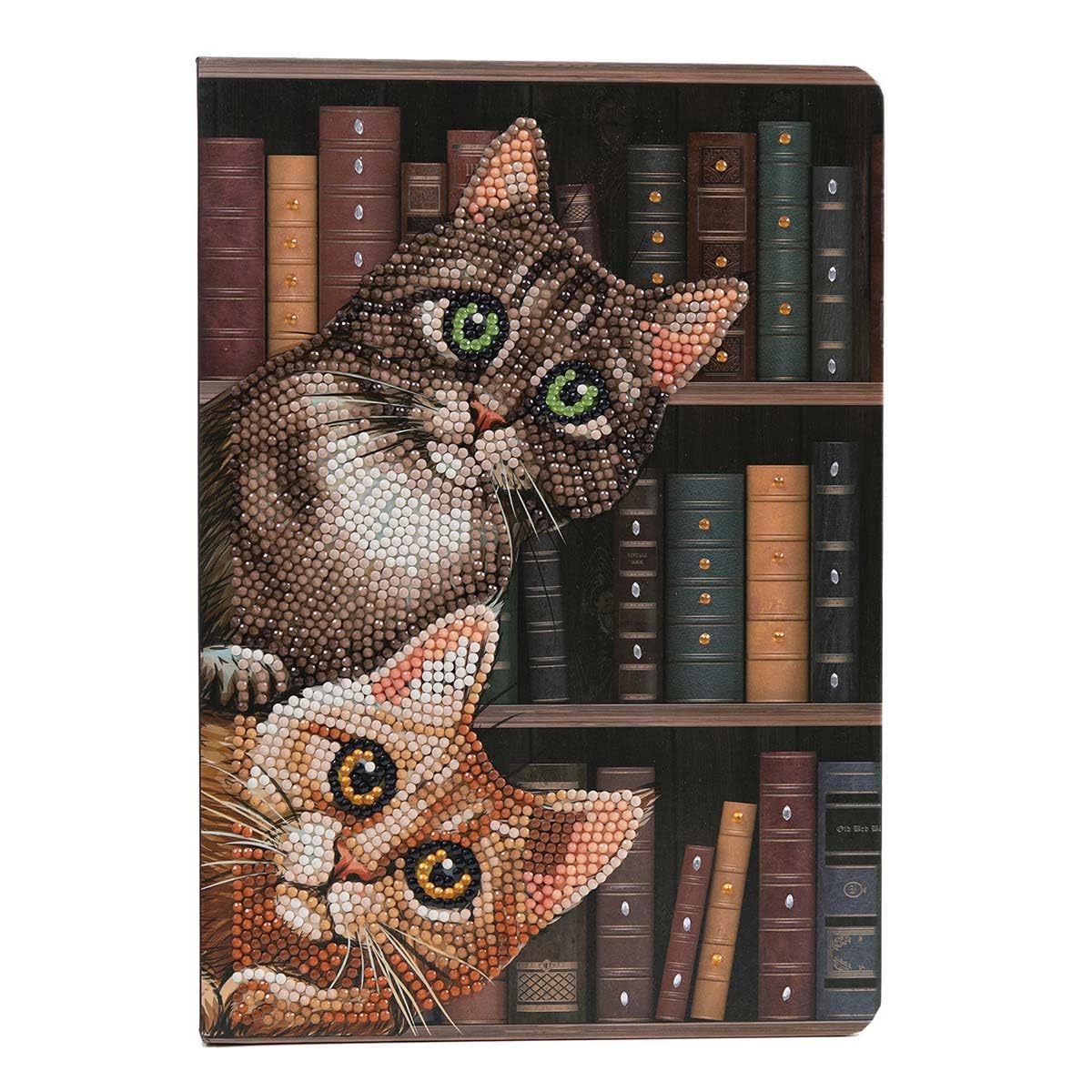 Crystal Art Diamond Painting Notebook - Cats in The Library - Create a Sparkling Notebook Cover Using Crystals - for Ages 8 and up
