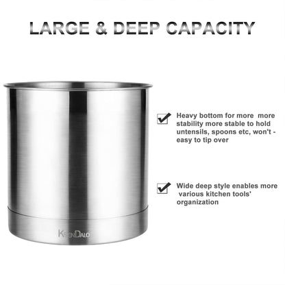 KSENDALO Stainless Steel Utensil Holder 7x7inch Large Utensil Holder for Countertop, Round Utensil Caddy for Spoons, Silverware, and Spatulas for Kitchen, Silver
