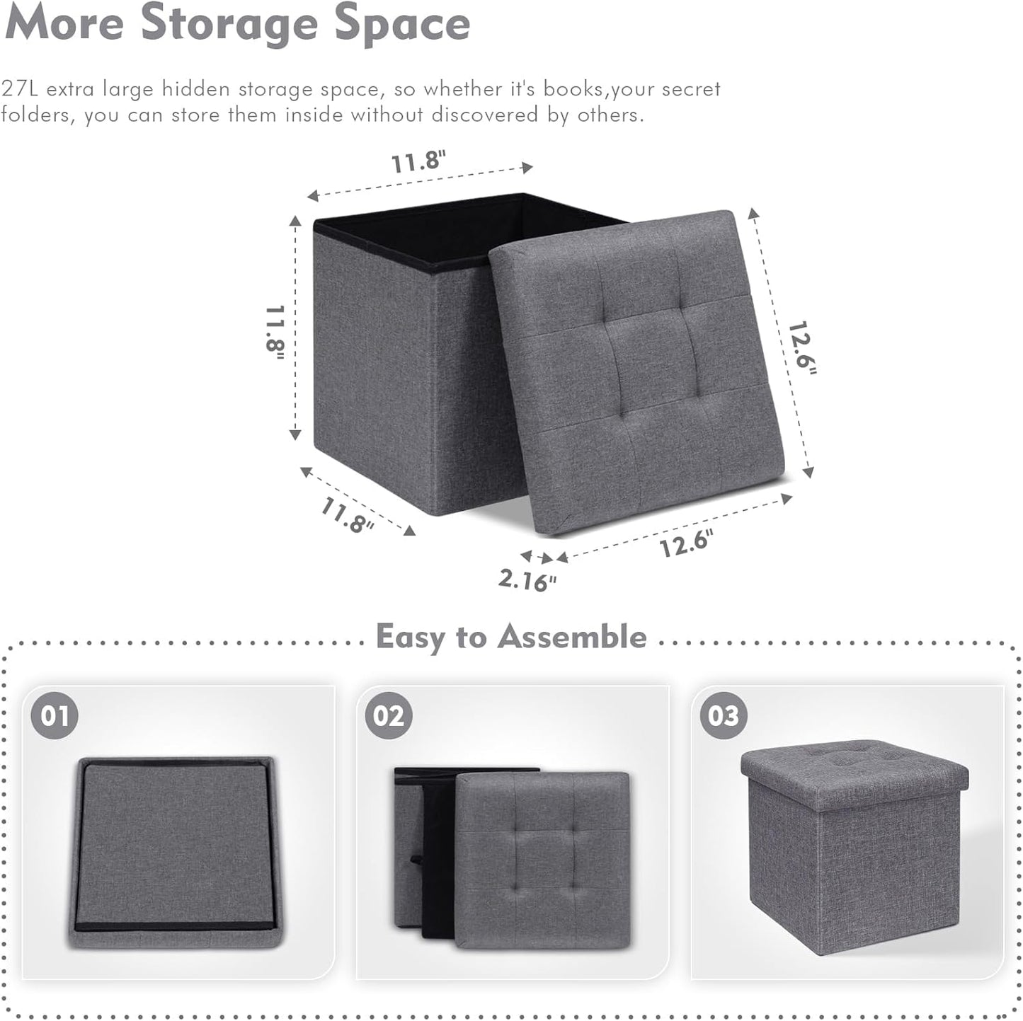 12.6 Inch B FSOBEIIALEO Storage Ottoman Cube Foldable Footrest, Chest & Seat for Living Room, Nursery, Bedroom Cube