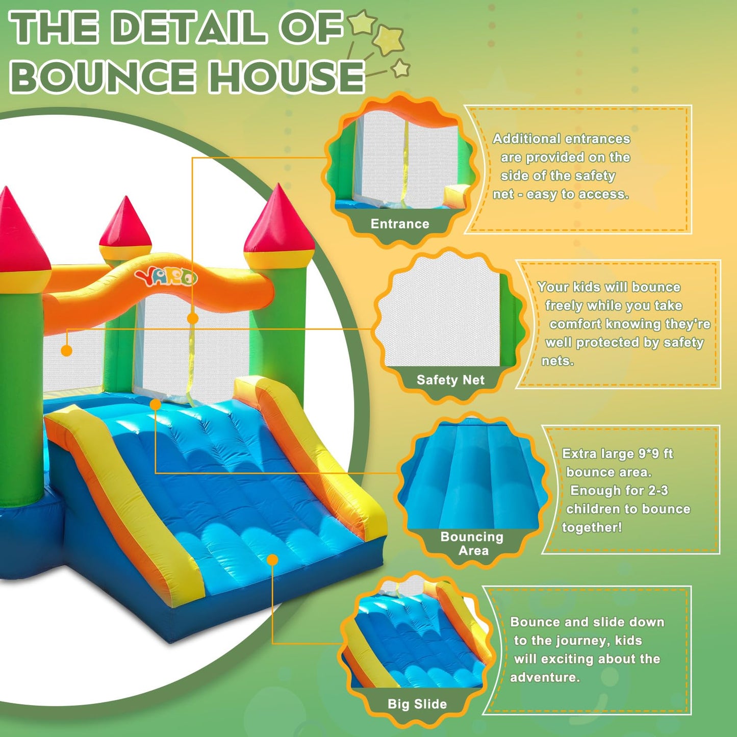 YARD Bounce House, Inflatable Bounce House with Slide for Kids 5-12, Bouncy House with Blower for Outdoor Backyard/Indoor, 12ft x 9ft x 8ft Bouncy Castle, Jump House for Adult Toddlers Kids Party