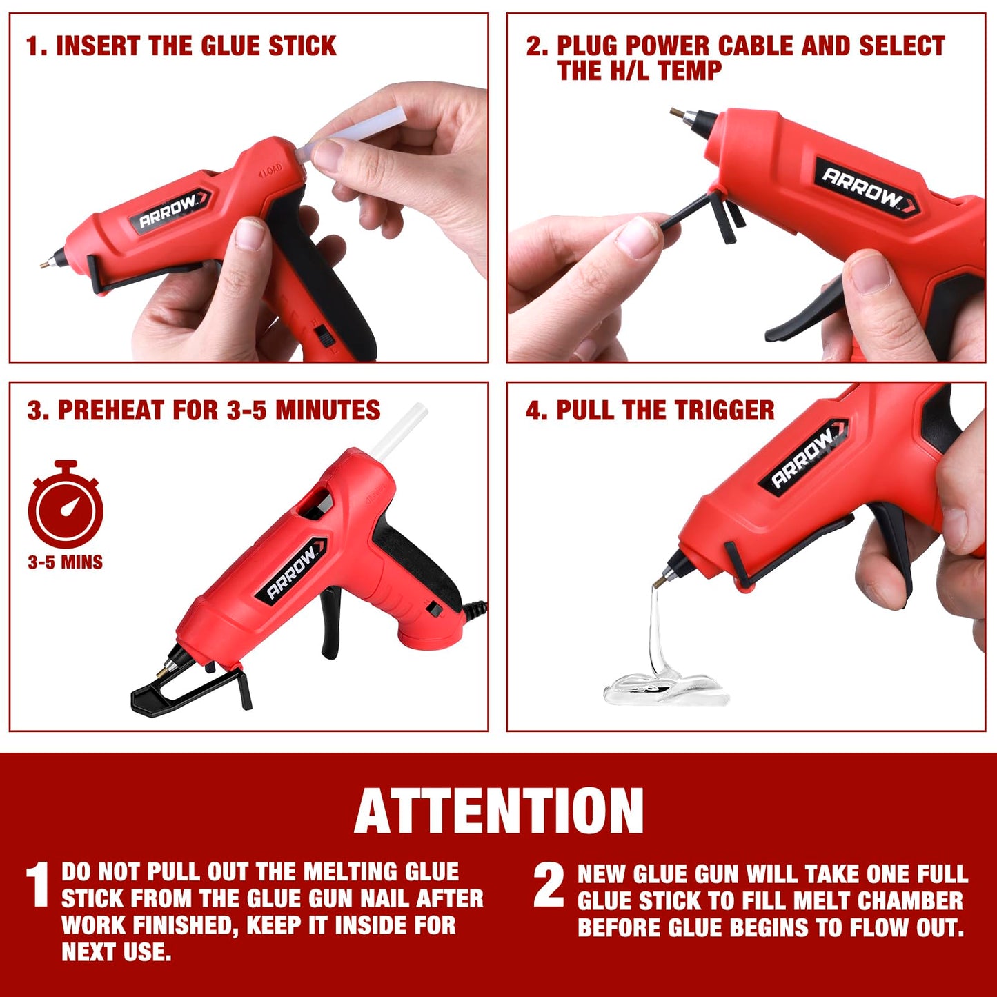 Arrow Mini Hot Glue Gun, Dual Temp Glue Gun Kit with 24Pcs Mini Glue Sticks, High/Low Temp Fast Heating Glue Guns with Stand for DIY, Decoration, Crafts, Quick Repairs