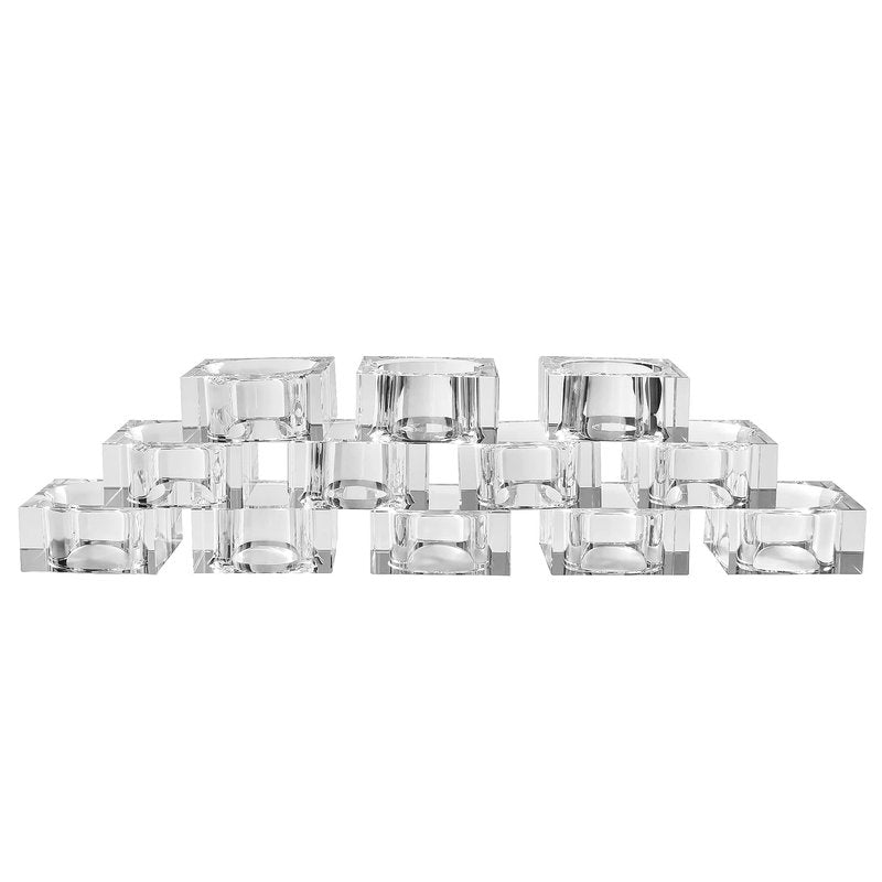 Kitcom Mini Napkin Rings Set of 12 Square-Shaped, Crystal Napkin Ring for Thanksgiving, Christmas, Family Gathering, Wedding Reception, Clear with Gift Box
