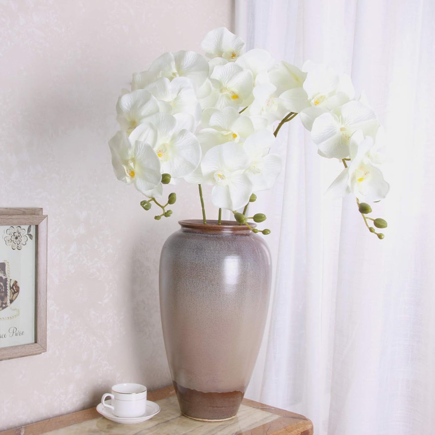 FagusHome 32" Artificial Phalaenopsis Flowers, 6 Pcs with 4 Bundles Leaves for Home Décor