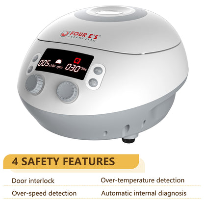 4E's USA High Speed Micro Centrifuge - Benchtop Centrifuge 500 to 15000 RPM Speed with 15100xg RCF, Lab Benchtop Centrifuge Machine with 12-Tube Rotor for 0.2ml/0.5ml/1.5ml/2ml