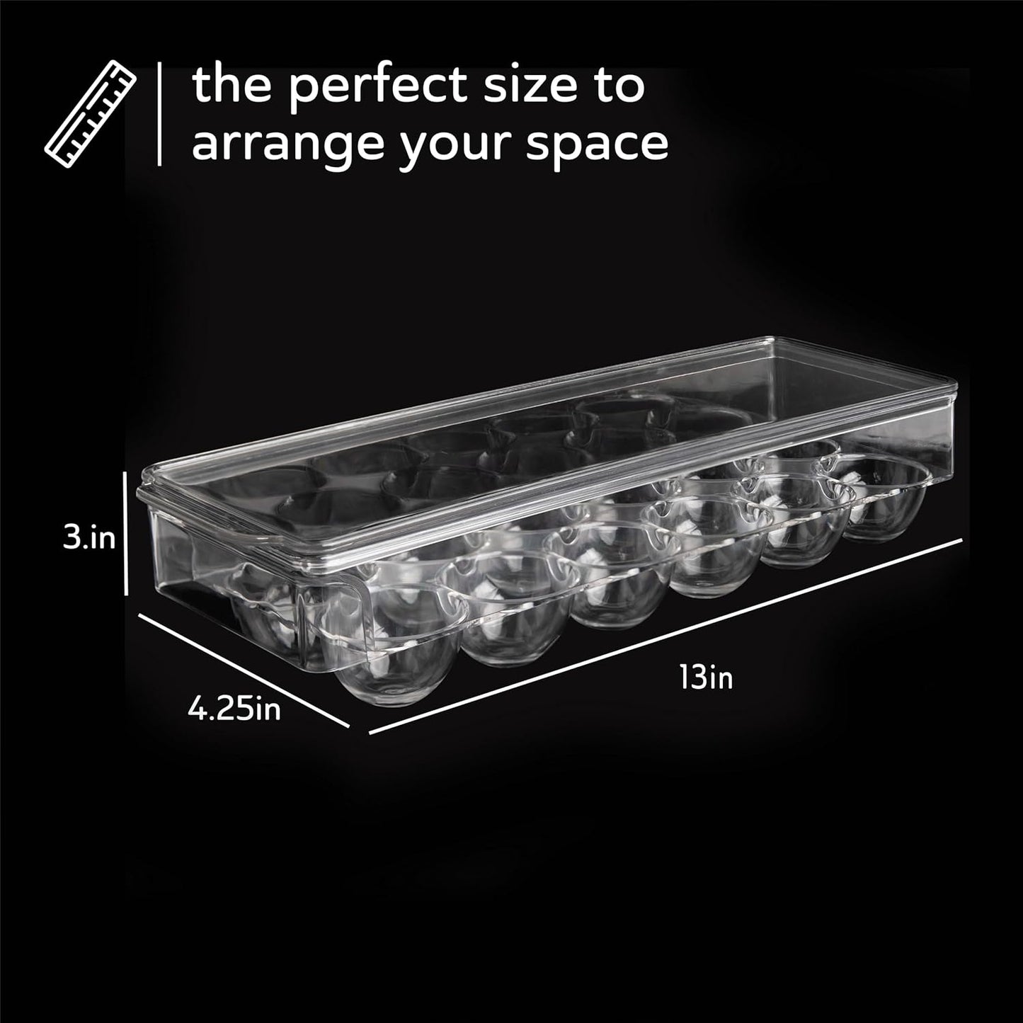 12 count 2 Pack Egg Holder for Fridge Egg Container for Refrigerator Clear Stackable with Lid & Handles
