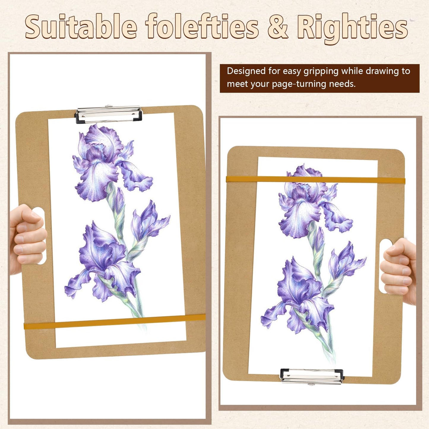 2PCS Wooden Sketching Boards, 13×17in Portable Art Painting Clipboards with Stainless Steel Clips and Elastic Straps, Drawing Supplies for Outdoor Sketching and Studio Use