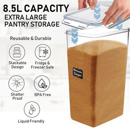 2 [8.5L 287 Oz] Flour Storage Container PC / Extra Large Food Storage Containers with Lids - Airtight, Leak Proof